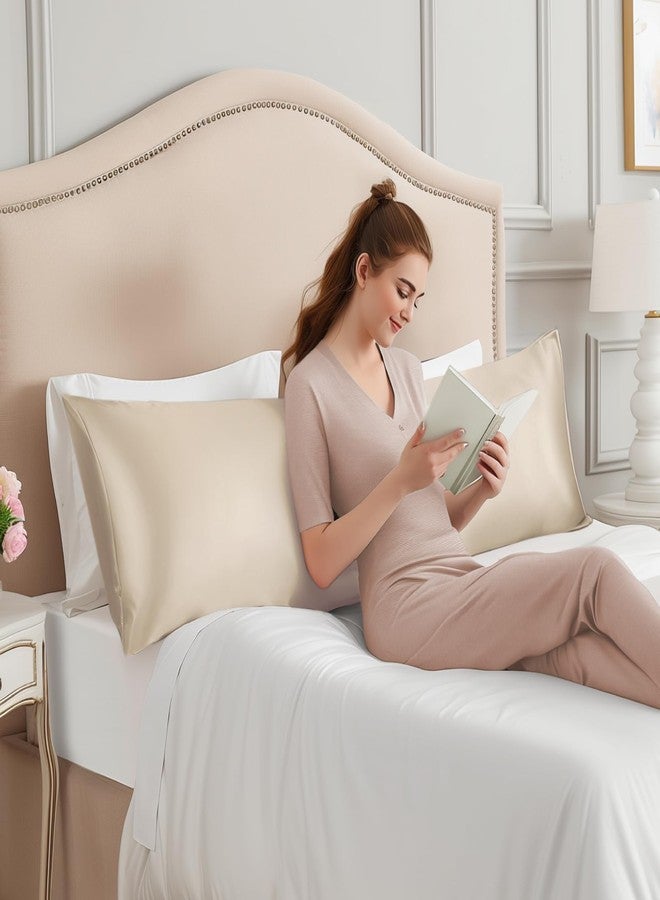 INFIIXSO Body Pillow Cover with Zipper, Luxury Mulberry Silk Body Pillow Case 20x54 Inches, Ultra Smooth and Soft Cooling Long Pillowcase, Gift for Women, Men(Beige) - Image 4